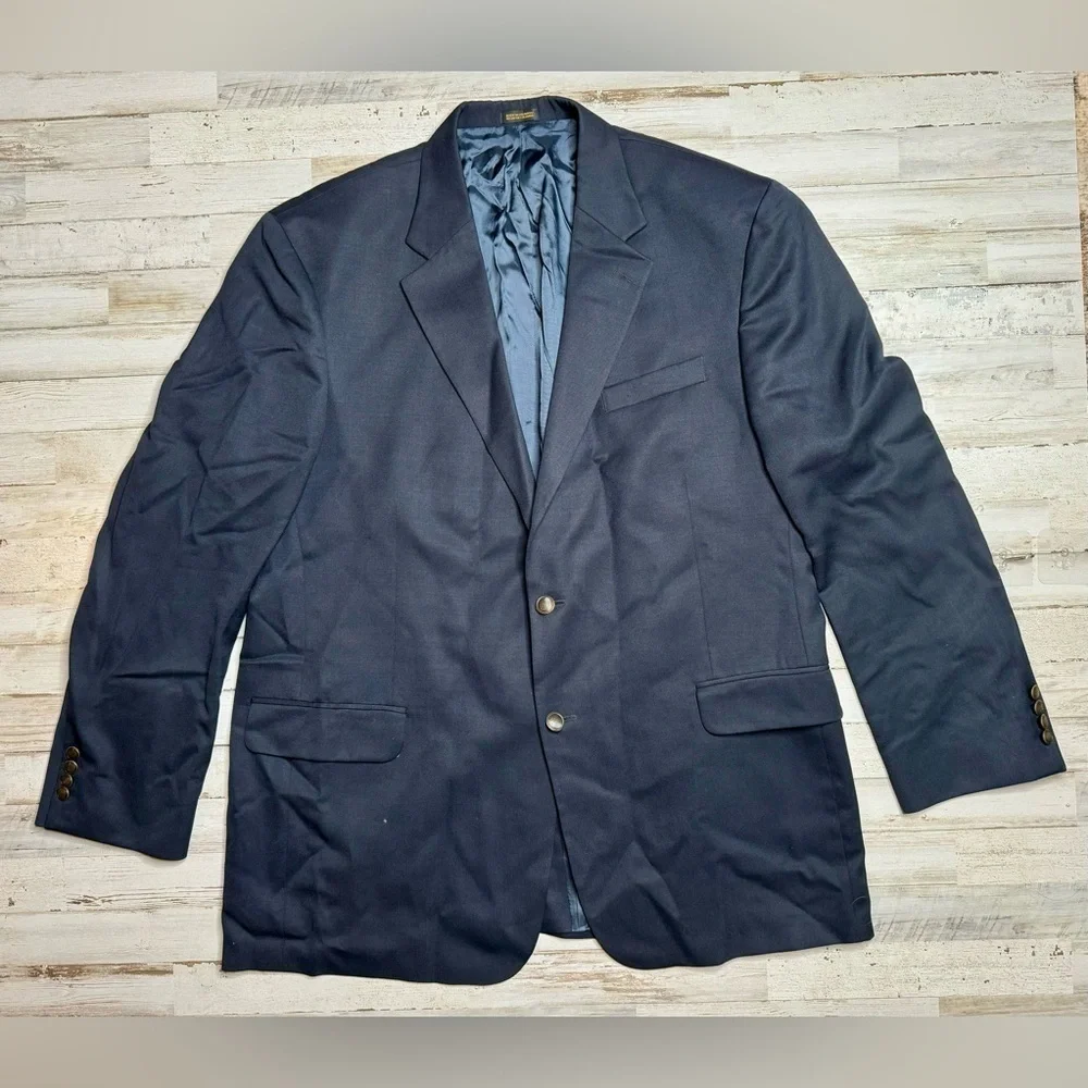 Stafford Executive Navy Blazer Jacket Metal Buttons 100% Wool 48L